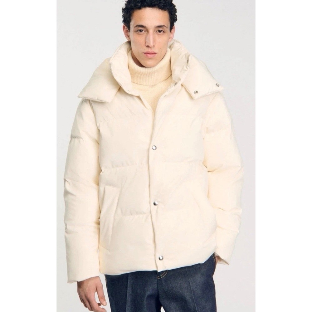 Sandro Paris FW24 Oversize Puffer Jacket Creme White Mens Small NEW $1090 coat
